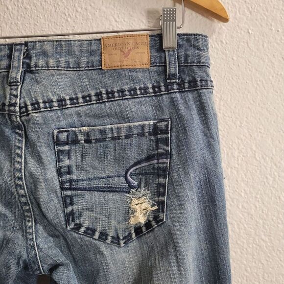 Vintage Y2K American Eagle Jeans Women's 8 Embroidered Wide Flare Leg Distressed - Picture 8 of 15